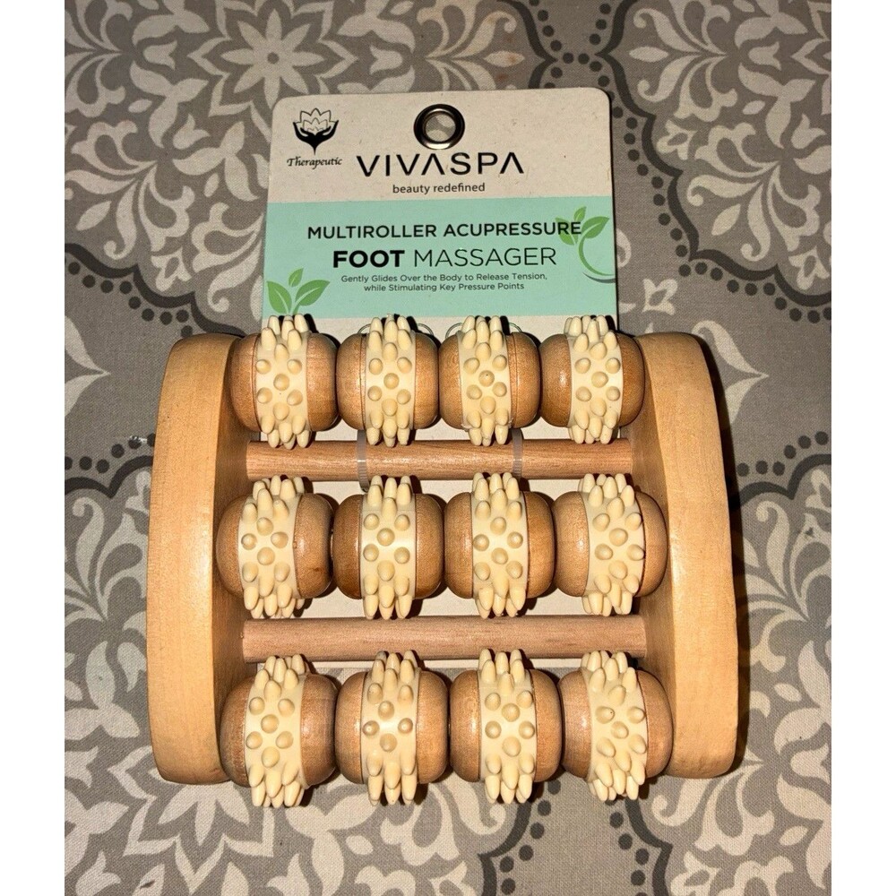 Vivaspa Multiroller Acupressure Manual Foot Massager Wood/Plastic 12 Heads